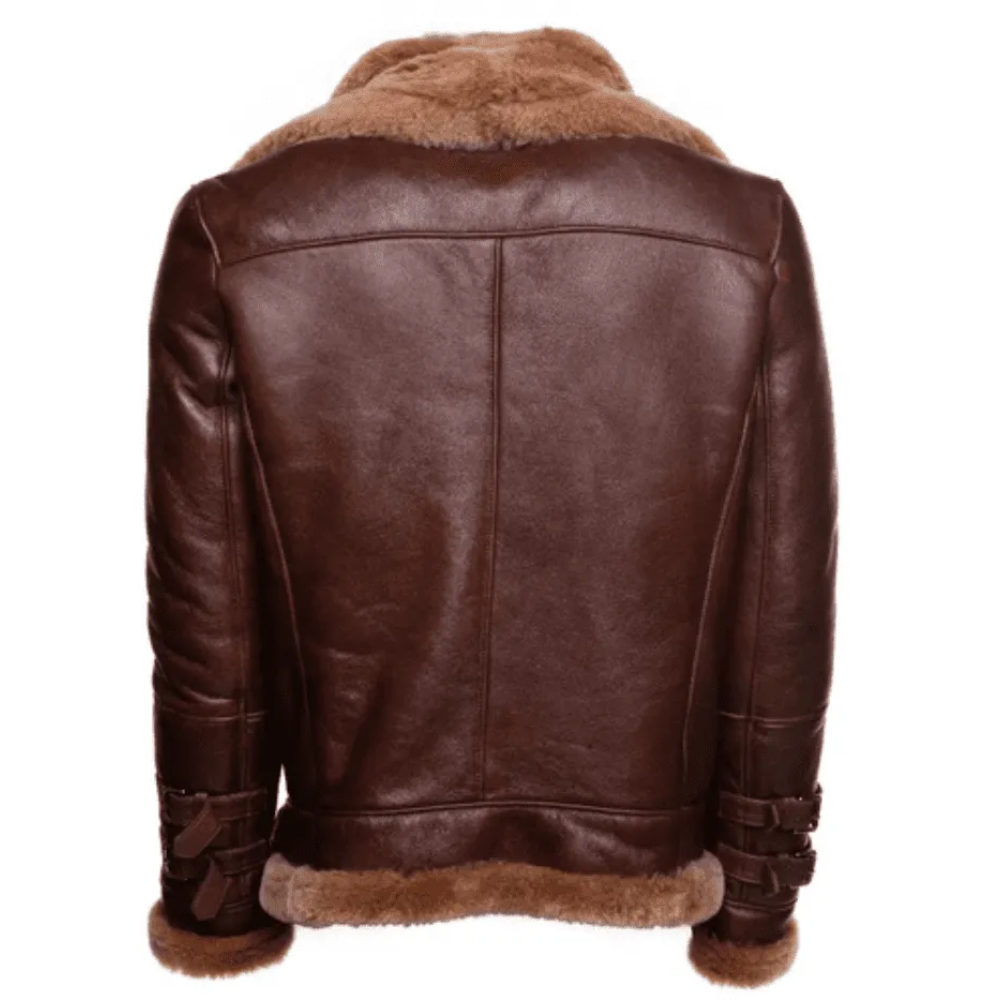 Phan’s Brown Aviator Bomber Shearling Leather Jacket